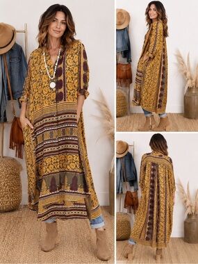 GURU for Life 100% Silk Tribal Boho Dress – High Low Hem
